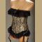 Black Leopard Pattern Corset with Rufled Trim and Ribbon Details 